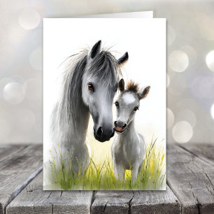 Cartes Pour Fêtes Annuelles Joli cheval gris et poulain pour la fête des mères