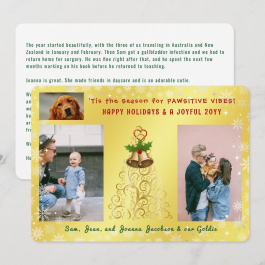 Cartes Pour Fêtes Annuelles Joli Chien Drôle Chat Joyeuses Fêtes 3 Photos Doré (Devant / Derrière)