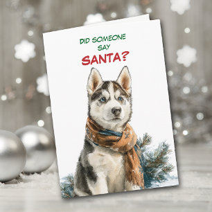 Cartes Pour Fêtes Annuelles Joli chien husky sibérien à la recherche du Père N