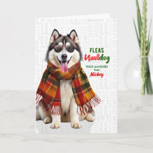 Cartes Pour Fêtes Annuelles Joli chien Malamute Drôle Navidog avec nom