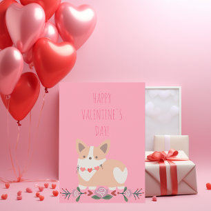Cartes Pour Fêtes Annuelles Joli chiot avec collier de coeur Valentines roses