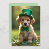 Cartes Pour Fêtes Annuelles Joli chiot avec tenue St. Patrick, shamrock (Devant / Derrière)