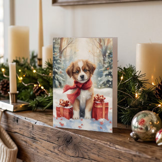 Cartes Pour Fêtes Annuelles Joli chiot dans la neige