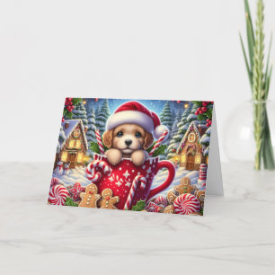 Cartes Pour Fêtes Annuelles Joli chiot dans une tasse de Noël