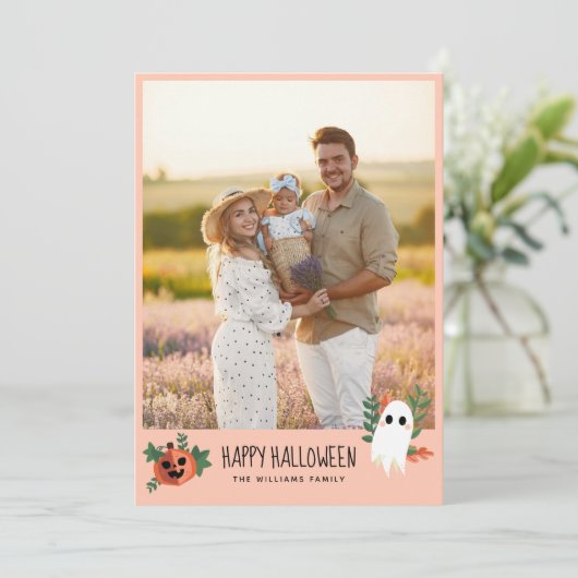 Cartes Pour Fêtes Annuelles Joli Citrouille Ghost Halloween Photo (Debout devant)