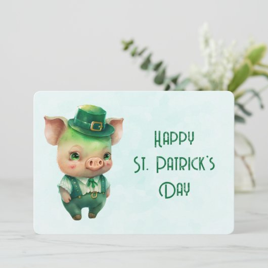 Cartes Pour Fêtes Annuelles Joli Cochon de la Saint-Patrick en Vert (Debout devant)