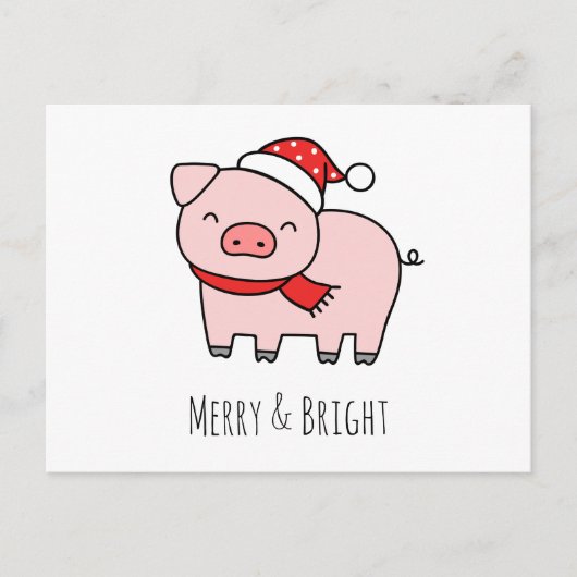 Cartes Pour Fêtes Annuelles Joli Cochon Rose Joyeux Et Clair Simple Minimalist (Devant)