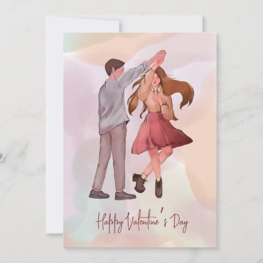 Cartes Pour Fêtes Annuelles Joli couple de danseuses illustrées Saint-Valentin (Devant)