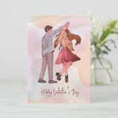 Cartes Pour Fêtes Annuelles Joli couple de danseuses illustrées Saint-Valentin (Debout devant)