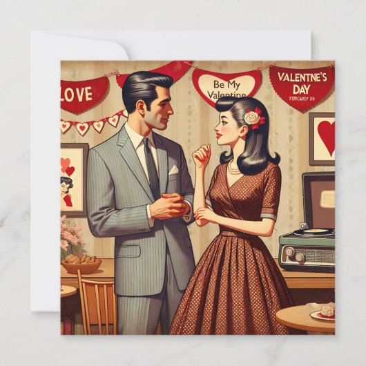 Cartes Pour Fêtes Annuelles Joli Couple Rétro Saint-Valentin Personnalisé (Devant)
