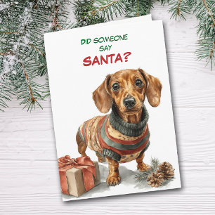 Cartes Pour Fêtes Annuelles Joli Dachshund Brun Cherche le Père Noël