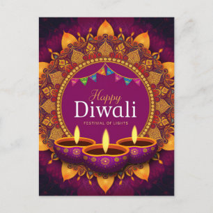 Cartes Pour Fêtes Annuelles Joli Diya violet coloré Mandala Happy Diwali