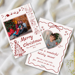 Cartes Pour Fêtes Annuelles Joli doodé Noël personnalisé 2 photo rouge