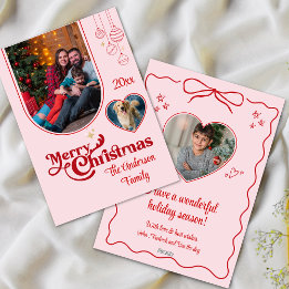 Cartes Pour Fêtes Annuelles Joli doodé Noël personnalisé 3photo rose