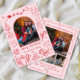 Cartes Pour Fêtes Annuelles Joli doodé Noël personnalisé photo fun rose