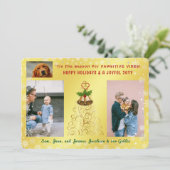 Cartes Pour Fêtes Annuelles Joli Drôle Chien Chat Joyeuses Fêtes 3 Photos Doré (Debout devant)