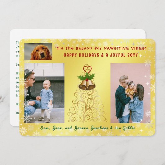 Cartes Pour Fêtes Annuelles Joli Drôle Chien Chat Joyeuses Fêtes 3 Photos Doré (Devant / Derrière)