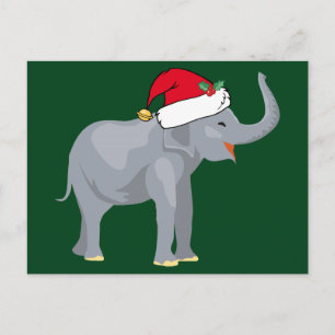 Cartes Pour Fêtes Annuelles Joli éléphant au chapeau de Père Noël Vert Noël