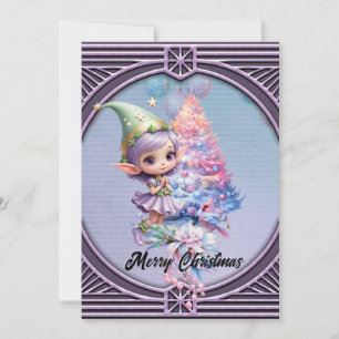 Cartes Pour Fêtes Annuelles Joli elfe de Noël aux couleurs violettes délicates