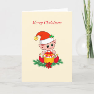 Cartes Pour Fêtes Annuelles Joli elfe de Noël sur ivoire