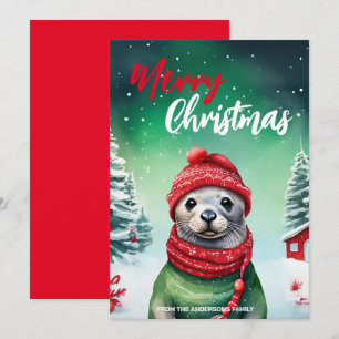 Cartes Pour Fêtes Annuelles Joli enfant MOM Seal père Noël Noël