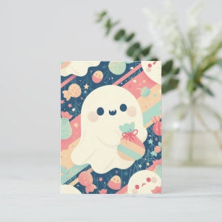 Cartes Pour Fêtes Annuelles Joli Fantôme avec Sac de Bonbons dans un Style de