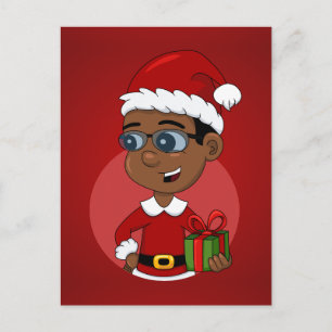 Cartes Pour Fêtes Annuelles Joli garçon de Noël afro-américain avec lunettes
