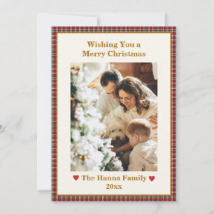Cartes Pour Fêtes Annuelles Joli Gingham Rouge à Carreaux Photo Personnalisée