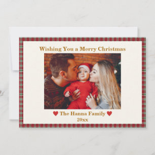 Cartes Pour Fêtes Annuelles Joli Gingham Rouge à Carreaux Photo Personnalisée