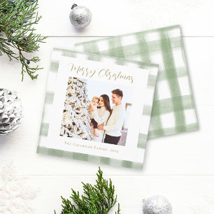 Cartes Pour Fêtes Annuelles Joli Gingham Vert à Carreaux Photo Personnalisée N
