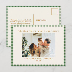 Cartes Pour Fêtes Annuelles Joli Gingham Vert à Carreaux Photo Personnalisée N