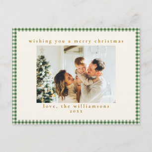 Cartes Pour Fêtes Annuelles Joli Gingham Vert à Carreaux Photo Personnalisée N