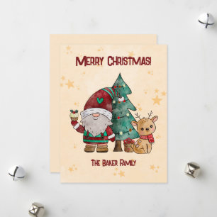 Cartes Pour Fêtes Annuelles Joli gnome de Noël au renne