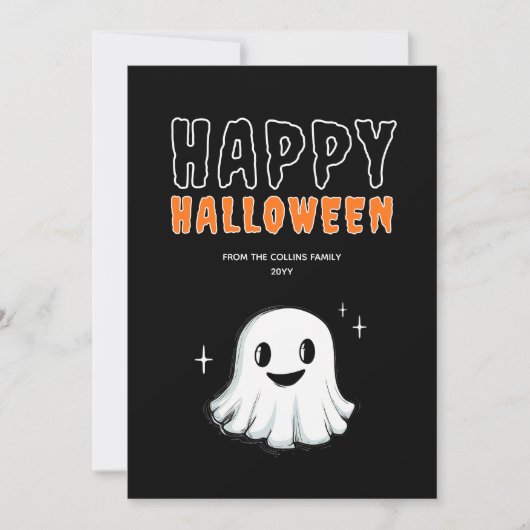 Cartes Pour Fêtes Annuelles Joli Halloween Ghost Orange et Black Éffrayant (Devant)