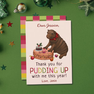 Cartes Pour Fêtes Annuelles Joli Hippo et Pudding drôle Merci de Noël