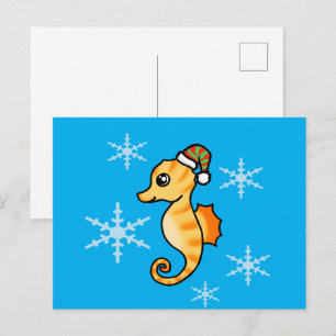 Cartes Pour Fêtes Annuelles Joli hippocampe de Noël flocon de neige fête 