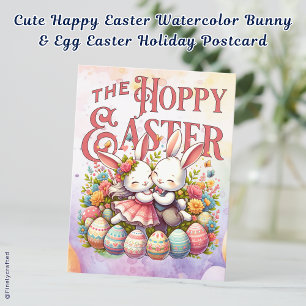 Cartes Pour Fêtes Annuelles Joli Joyeux lapin et oeuf en aquarelle de Pâques P