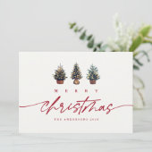 Cartes Pour Fêtes Annuelles Joli Joyeux Noël Aquarelle Arbre rouge Script (Debout devant)