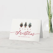Cartes Pour Fêtes Annuelles Joli Joyeux Noël Aquarelle Arbre rouge Script (Devant)