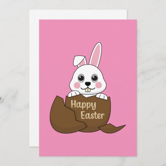 Cartes Pour Fêtes Annuelles Joli lapin blanc dans un oeuf au chocolat Joyeux P (Devant / Derrière)