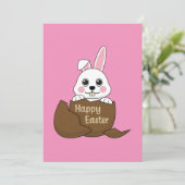 Cartes Pour Fêtes Annuelles Joli lapin blanc dans un oeuf au chocolat Joyeux P (Debout devant)