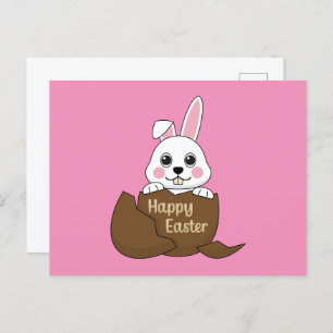 Cartes Pour Fêtes Annuelles Joli lapin blanc dans un oeuf au chocolat Joyeux P