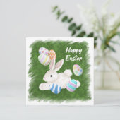 Cartes Pour Fêtes Annuelles Joli lapin blanc | Oeufs peints | Bonne Pâques (Debout devant)
