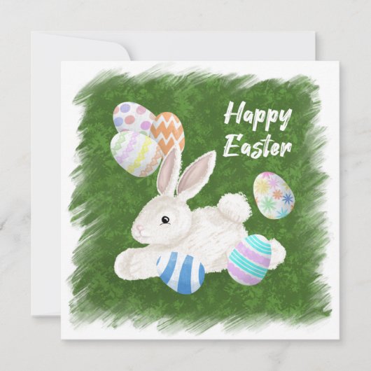 Cartes Pour Fêtes Annuelles Joli lapin blanc | Oeufs peints | Bonne Pâques (Devant)