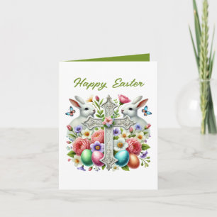 Cartes Pour Fêtes Annuelles Joli lapin de Pâques heureux croix ajouter un mess