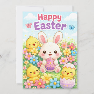 Cartes Pour Fêtes Annuelles Joli lapin de Pâques & poussins Joyeuses Pâques