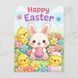 Cartes Pour Fêtes Annuelles Joli lapin de Pâques & poussins Joyeuses Pâques