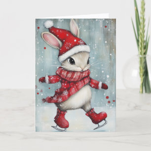 Cartes Pour Fêtes Annuelles Joli lapin de patinage sur glace de Noël