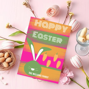 Cartes Pour Fêtes Annuelles Joli Lapin Et Carottes De Pâques Rose Vert