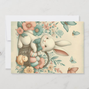 Cartes Pour Fêtes Annuelles Joli lapin et poussin de Pâques vintage